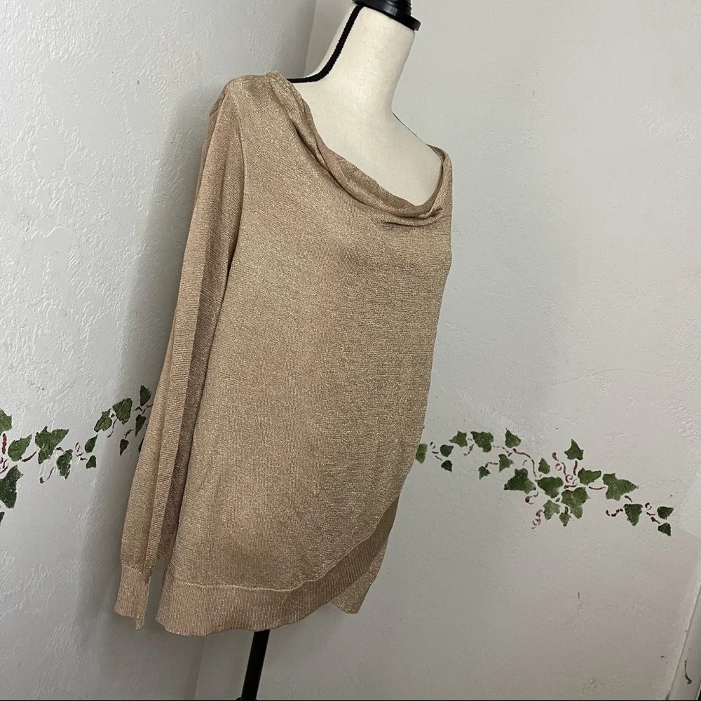 International Concepts INC Womens Gold Metallic Long Sleeve Scoop Neck Faux Wrap - Picture 7 of 15